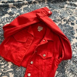 Guess cropped red jean jacket